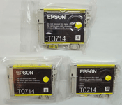 3 Genuine Original Unused & Vacuum Sealed Epson T0714 Ink Cartridge Set - Yellow