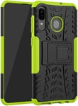 Double Couche 2 En 1 Hybride Couverture Blindée Robuste Defender Cover Avec Fonction Support Etui De Protection De Résistance Aux Chocs Pour Samsung Galaxy A30 / Samsung Galaxy A20 Vert