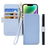 Butnyeoe Coque pour iPhone 14 Rabat,Housse iPhone 14 Clapet,Portefeuille Etui avec Fonction Support et Porte-Carte,Litchi Texturé Cuir/Antichoc Flip Cover Case.Bleu Clair