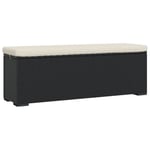 Banc pouf résine tressée noir ESTINK 110x30x40 cm avec coussin blanc crème