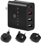 USB Charger Plug, 3-USB Port + Type C Universal Travel Adapter Plug - Black