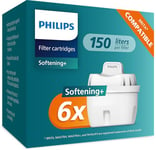 Philips Water Replacement Filter Cartridges Softening+, 6-Pack, Brita Compatible, UP to 50% More Water-Hardness Reduction