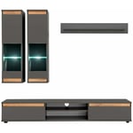 Ensemble de Meubles tv Mur de Rangement Meuble salon avec led 175cm Modèle Borneo Gris Anthracite et Chêne