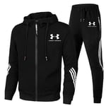 Män Under Armour Helzippade Huvtröjor Pullover Toppar + Sweatpants Sport Jogging Tröja Outfit Set Tracksuit Black XL