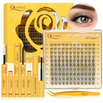 QUEWEL Natural-Cluster-Lashes Super Thin Band, Cluster Lashes Kit Natural Look, Reusable Eyelash Clusters with Lash Bond and Seal Lash Tweezer and Lashes Glue Remover(NATURAL-JX 01 KIT)