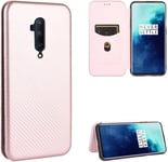 Compatible Avec Coque One Plus 7t Pro, Mince Flip Fibre De Carbone Test De Chute Antichoc Stand Fente Avec Carte, Protecteur D'écran En Verre Trempé*2-Or Rose