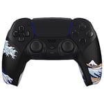 eXtremeRate PlayVital Grips Sticker pour ps5 Manette,Housse Autocollant de Poignée Skins en Caoutchouc pour ps5,Accessoires Antidérapants pour ps5 Manette-Grande Vague Kanagawa