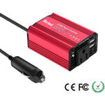 Convertisseur Onduleur Métal 150W 12V 220V à 240V Chargeur Allume-Cigare Transformateur de Courant avec 1 Prise Prise européenne et 2 Ports usb pour