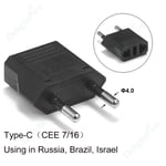 Adaptateur secteur de voyage pour prise européenne,convertisseur électrique,prise de chargeur,Japon,Chine,États-Unis vers UE,US,AU,KR - Type EU 4.0mm Black-1pcs