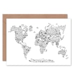 World Travel Map Farewell Bon Voyage Sealed Greeting Card Plus Envelope Blank inside