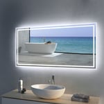 Meykoers Miroir de Salle de Bain Lumineux 120X60cm Miroir led éclairage Interrupteur Mécanique - avec Anti-buée - Blanc froide/Blanc chaud