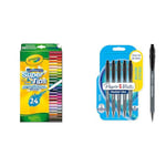 CRAYOLA SuperTips Washable Markers - Assorted Colours (Pack of 24) & Paper Mate Flexgrip Ultra Retractable Ballpoint Pens | Medium Point (1.0mm) | Black | 5 Count