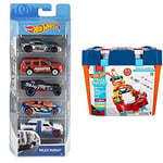 Hot Wheels Coffret 5 véhicules, Jouet pour Enfant de Petites Voitures Miniatures + Track Builder Unlimited Coffret de Jeu Recharge Ultime avec connecteurs, 6 mètres de Piste et Deux Voitures