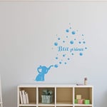 Personalised Name Stickers | Baby Elephant Sticker - Wall Decoration for Child's Room | 2 Sheets of 20 x 30 cm and 55 x 30 cm - Customisable Name Stickers Ice Blue