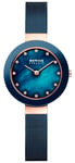 Bering 11429-367 Womans Ceramic Blue Milanese Strap Watch