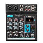 Depusheng G4 Mélangeur audio 4 canaux, mini console de mixage sonore portable avec USB, interface sonore numérique portable pour enregistrement sur PC/scène DJ/diffusion