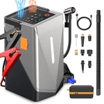 Booster Batterie Voiture avec Compresseur, 3000A Démarreur de Voiture (Jusqu’à 10L Essence & 8L Diesel), 12V Portable Jump Starter avec Pinces de Sûreté Intelligentes, Lampe à LED, Deux Sorties USB