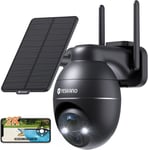 2K Camera Surveillance WiFi Exterieure sans Fil Solaire 360° PTZ Caméra Exterieur Solaire Batterie 2,4 GHz, Vision Nocturne Couleur, Détection PIR, Audio Bidirectionnel (Noir)