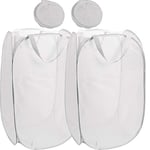 Qtopun Lot de 2 paniers à linge pliables en maille pour vêtements sales, pliables pour chambre à coucher, chambre d'enfant, dortoir, voyage (blanc)