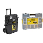 Stanley FATMAX Cantilever Rolling Toolbox Trolley, 4 Level Workstation with Portable Tote Tray for Tools and Small Parts, 1-94-210 & 1-94-745 Sort Master Seal Tight Professional Organiser