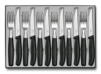 Victorinox Swiss Classic Ménagère, 12 Pièces Set de Couverts, pour 6 Personnes, 6 X Couteaux à Steak, 6 X Fourchet tes de Table, Noir
