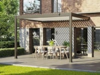 Pergola Bioclimatique Aluminium Adossee 12m² - 4x3m - Gris Anthracite - 29 Lames Orientables 90 degrés - Manivelle Fournie