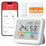 SwitchBot Weather Stations with Outdoor Sensor Wireless for Home, Temperature/Humidity Monitor with Alert, Date and Weather Forecast, 120m Bluetooth Range, Free Data Storage Export, Works with Alexa