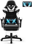 Chaise Gaming Racing Chaise Gaming Massante, Siege Gaming Avec Soutien Lombaire Massage Et Appui-Tête, Dossier Haut, Fauteuil Gaming Pivotant Pour Livestream Playstation Blanc