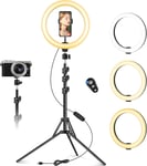 10 inch Ring Light with Tripod Stand & Phone Holder, Selfie Ringlight with Remo