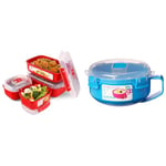 Sistema Heat and Eat Microwave Set | 4 Rectangular Food Containers with Lids & Microwave Breakfast Bowl | Round Microwave Container with Lid | 850 ml | BPA-Free | Assorted Colours | 1 Count