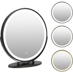 Miroir 50x50, Miroir de Maquillage Lumineux led, Tricolore Dimmable - Rotatif à 360° - pour la Maison et les Voyages - Aqrau