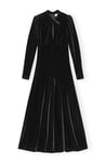 Velvet Jersey Gathered Long Dress - Black