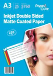 A3 Double Sides Matte Matt Inkjet Photo Paper 220Gsm - 50 Sheets