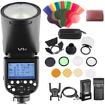 Godox V1-C with AK-R1 Accessories Kit, 76Ws 2.4G TTL Round Head Flash Speedlight, 1/8000 HSS Speedlite, 480 Full Power Flashes, 1.5s Recycle Time, 2600mAh Battery, 10 Level LED Modeling Lamp