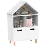 AIYAPLAY Bibliothèque Enfants, Meuble de Rangement Enfants, 3 Niveaux avec Deux tiroirs, Forme de Maison, pour Chambres d'enfants, Chambre à Coucher, 63,7 x 29,7 x 89,5 cm, Blanc