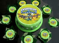 SKYLANDERS SWAP FORCE CAKE TOPPER  ICING SUGAR 6" IN + 15 CUPCAKES TOPPERS