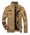 MERCIYD Blouson demi-saison pour homme, style militaire, col montant, blouson d'aviateur, d’armée, de campagne, bomber, en coton, multi-poches, kaki, XS