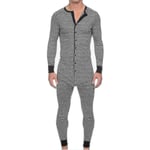 Herrpyjamas randig långärmad jumpsuit sovpjamas Gray L