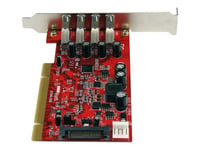 StarTech.com Carte contrôleur PCI à 4 ports USB 3.0 SuperSpeed - Adaptateur PCI 4x USB A (F) avec alimentation SATA / SP4 - Adaptateur USB - PCI-X profil bas - USB 3.0 x 4 - rouge - pour P/N: HBS304A24A, S3510BMU33, S3510SMU33, UNI251BMU33, USB221SS