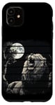 Coque pour iPhone 11 Lion safari rétro noir blanc rugissant nuit arbres zoo animal