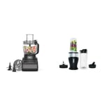 Ninja Food Processor with 4 Automatic Programs; Chop, Puree, Slice, Mix, and 3 Manual Speeds, 2.1L Bowl, Chopping, 850W & 700W Slim Blender & Smoothie Maker, 2x 470ml Cups with Spout Lids