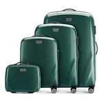 WITTCHEN PC Ultra Light Hard Luggage Travel Suitcase Set of 4 suitcases Polycarbonate suitcases Four Wheels TSA Combination Lock Aluminum Telescopic Handle Size (S+M+L+Toiletry Bag) Green