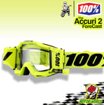 Masque 100% ACCURI 2 Prévisions Jaune Lunettes Moto Cross Lentille Transparente