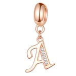 Rose Gold Letter A Charms Alphabet Beads, 925 Sterling Silver Letra Dangle Initial A-Z with CZ fits Pandora Mothers Day Bracelet/Necklace, Gifts for Aunt/Anniversary/Auntie