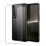 Carbon Case for Sony Xperia 1 VI Phone Cover and Glass Screen Protector Black