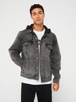 Levi's Denim Hooded Trucker Jacket - Dark Grey, Dark Grey, Size M, Men