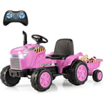 Goplus - Tracteur Electrique Enfants 12V avec Remorque Amovible, 3 Vitesses 2,5-3,5 km/h, Télécommande, Lumières led, Son, Voiture Électrique Enfants