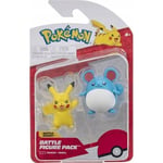 Coffret 2 Figurines Pokemon Pikachu et Marill Figurine De Combat Bleu et Jaune Set Jouet Garcon 1 Carte Animaux