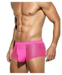 Casey Kevin Mens Sexy Underwear Lace Boxer Briefs See Through Trunks Breathable Mesh Underpants,Ck2116-pink,XL