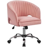 Yaheetech Fauteuil de Bureau en Velours avec Dossier Capitonné Arrondi Pivotant à roulettes Assise Réglable en Hauteur pour Chambre Bibliothèque Salon Rose